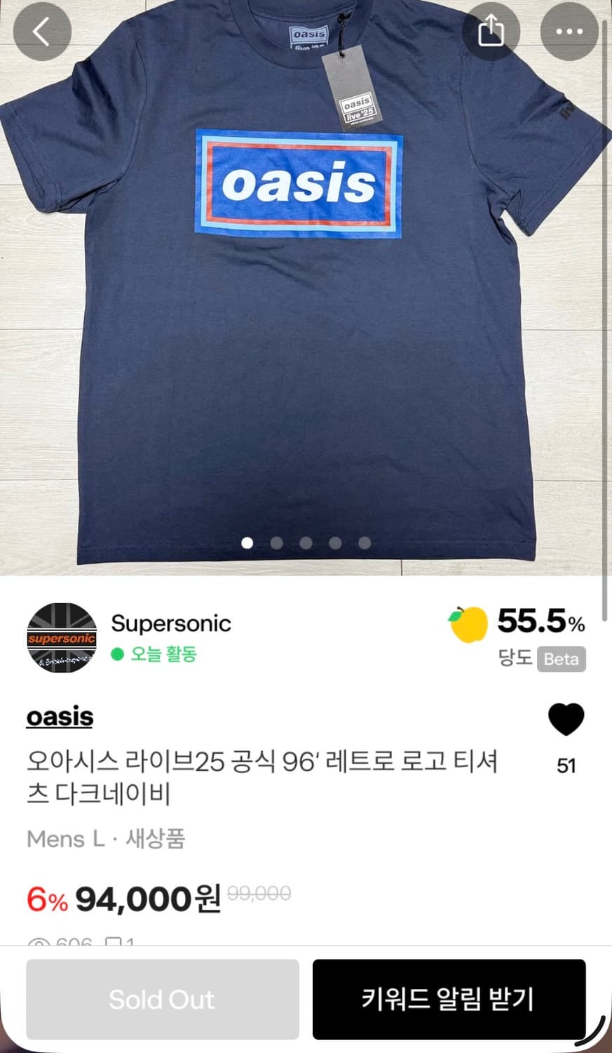 오아시스 라이브25 공식 96' 레트로 로고 티셔츠 다크네이비 상품이미지6