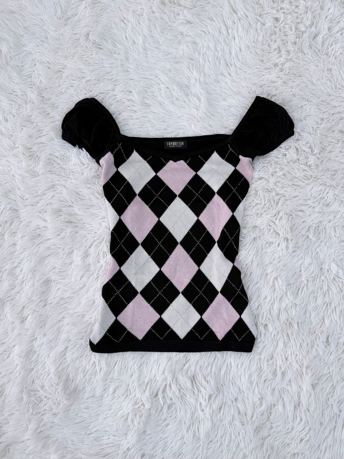 블랙 핑크 아가일 니트 탑 상품이미지1