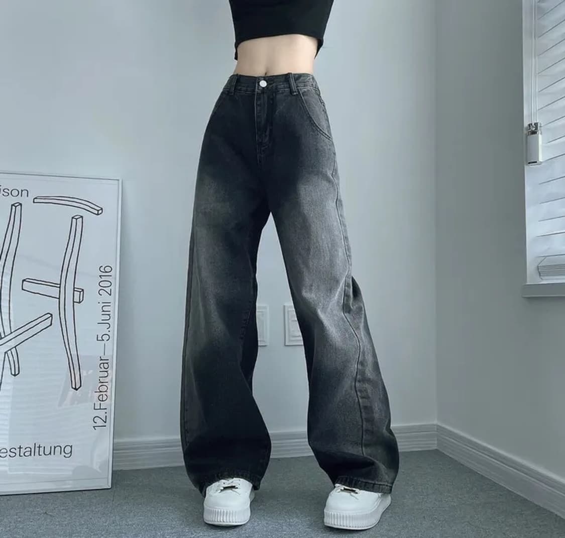 사이드 블러 워싱 와이드 데님 팬츠 상품이미지1