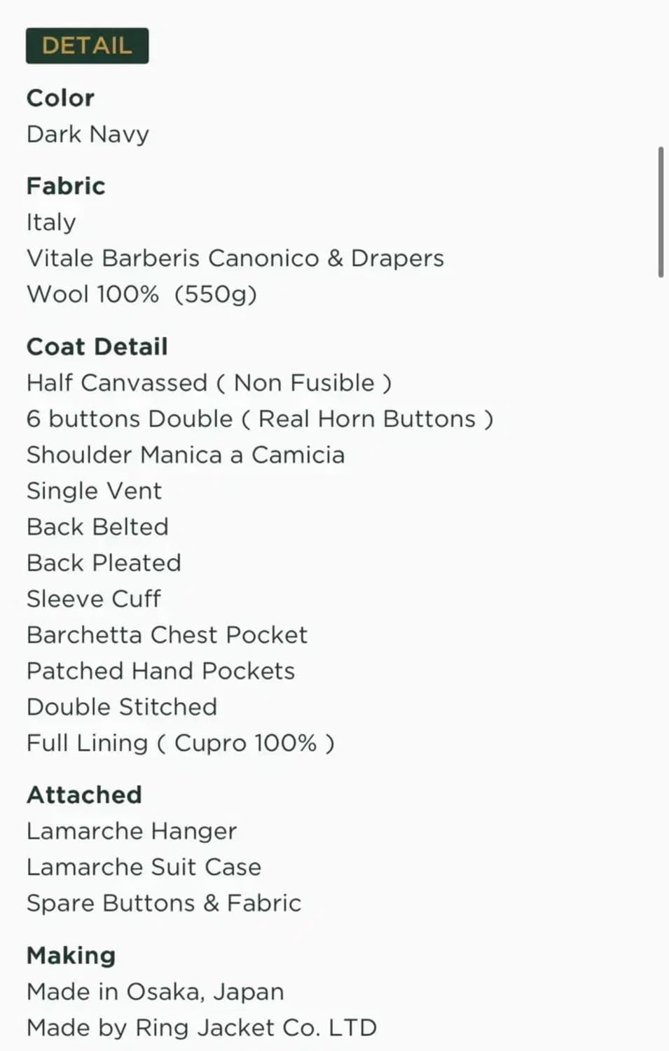 링자켓 폴로코트 까노니코,드라퍼스 다크네이비 이중지 압축지 상품이미지6