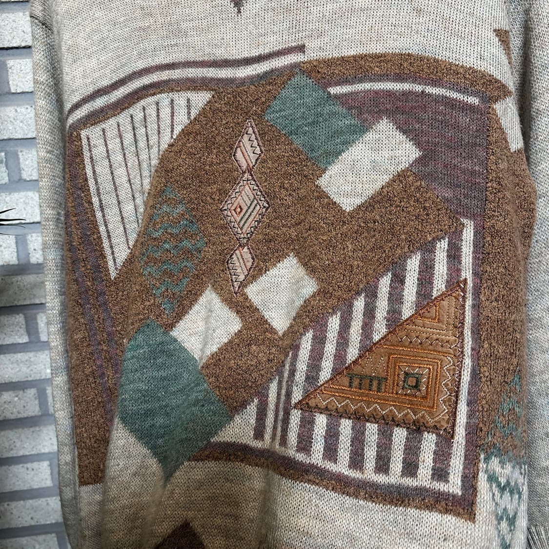 JPN VINTAGE 지오매트릭 자카드 블럭 패턴니트 보카시 디테일 크림 상품이미지6