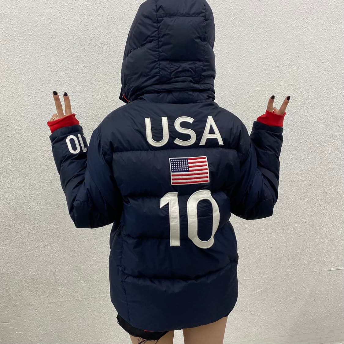 폴로 랄프로렌 빅포니 usa 레드배색 블랙 후드패딩 L 상품이미지7