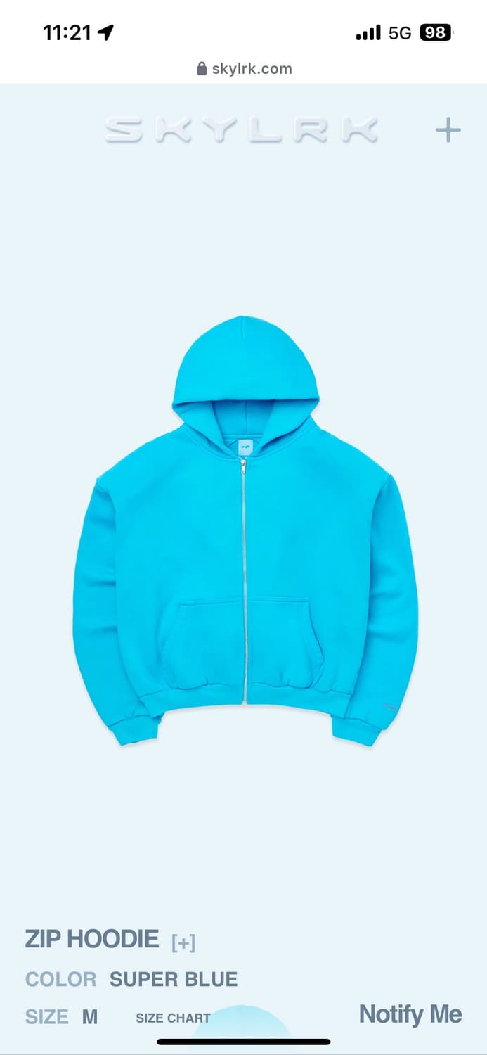 SKYLRK ZIP HOODIE - SUPER BLUE, M size 상품이미지6