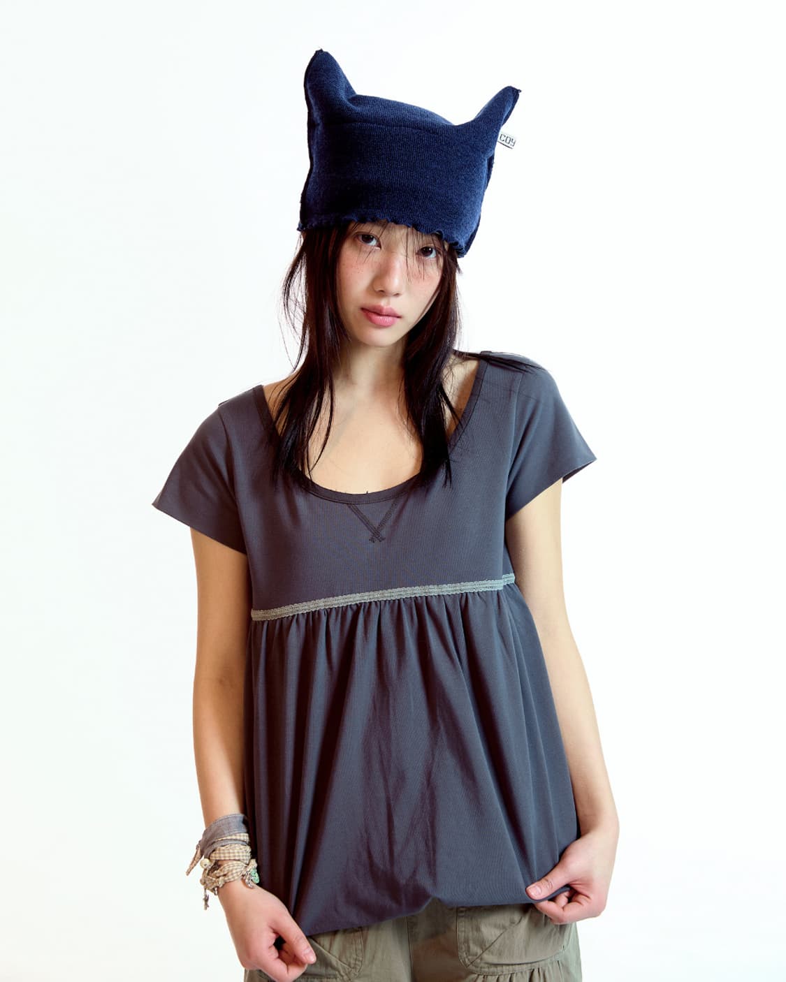 코이세이오 레이스 벌룬 티셔츠 다크 그레이 2 상품이미지3