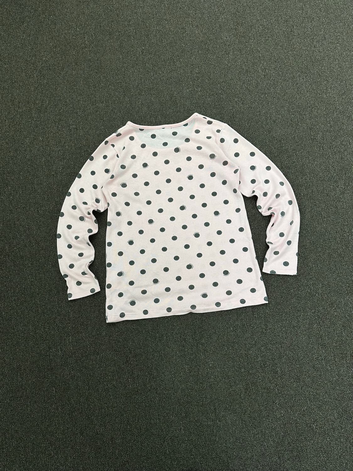 M)Japanese vintage 여성 블랙 도트 핑크 레터링 롱슬리브 상품이미지4