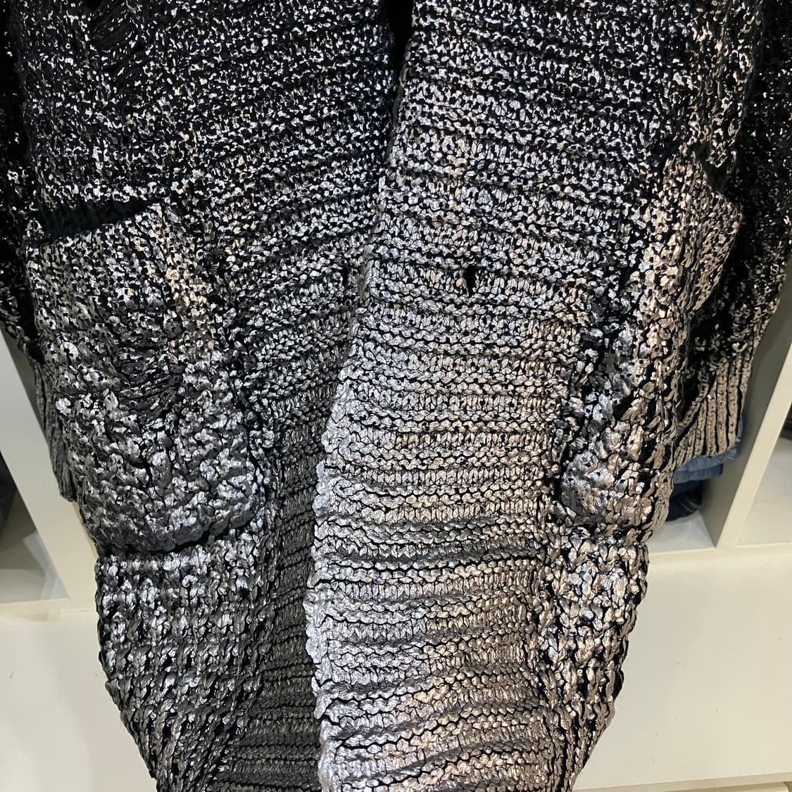 디젤 블랙/실버 그라데이션 데미지 니트 가디건 XS 상품이미지4