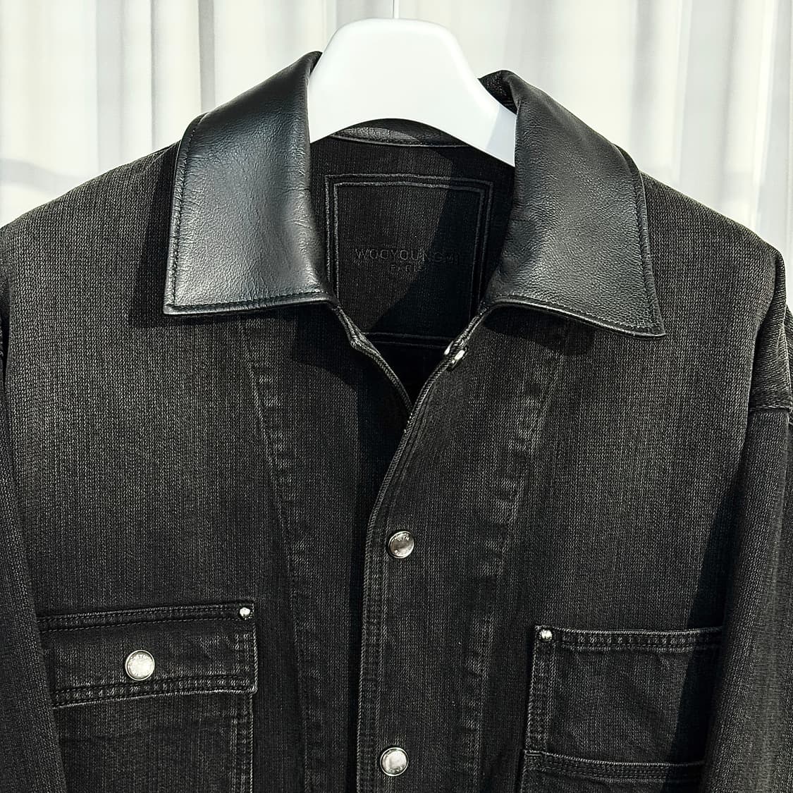 (48) 26SS 우영미 블랙 레더 데님 워싱 자켓 블랙 상품이미지2