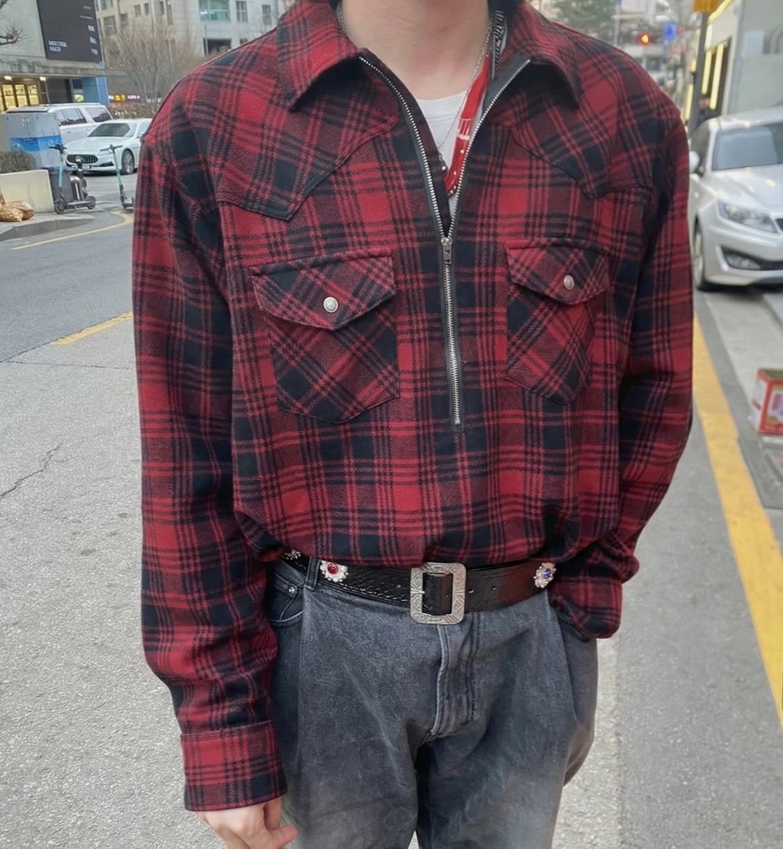 [The Letters] 레드 블랙 체크 셔츠 웨스턴셔츠 상품이미지8