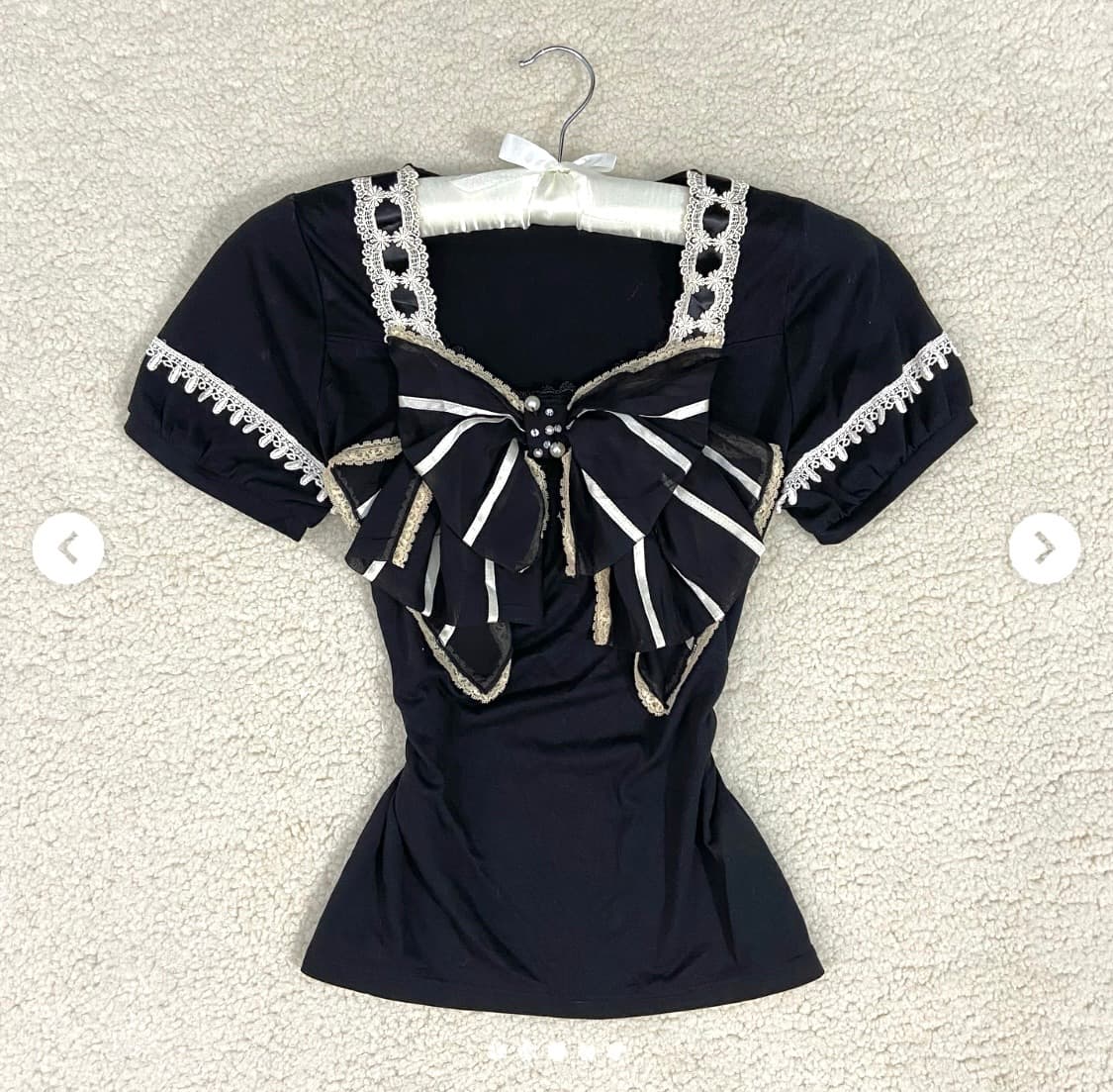 엑시즈팜 블랙 빅리본 반팔탑 로걀탑 블라우스 히메 오네 갸루빈티지공겜여주 상품이미지1