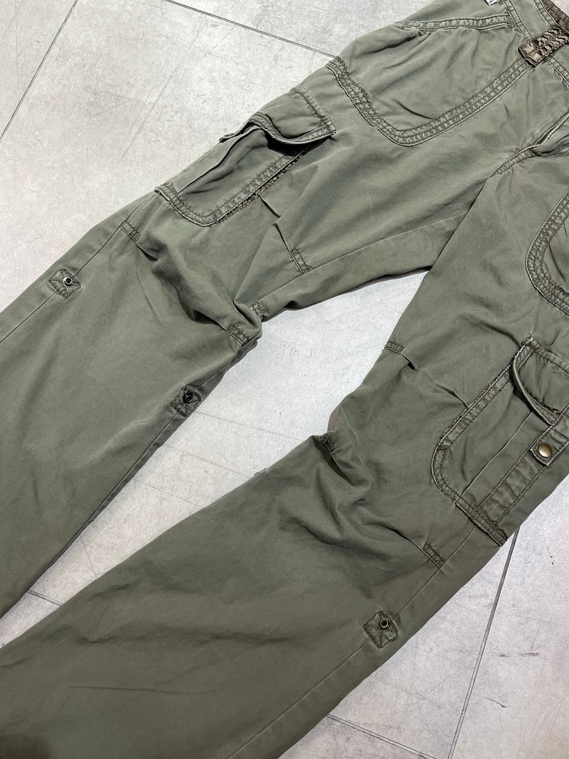 일본 빈티지 카키 세미 부츠컷 카고 팬츠 상품이미지3
