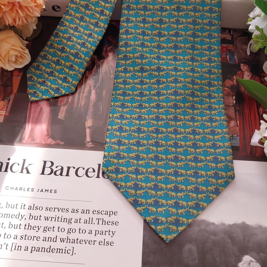 짐톰슨 실크 그린 코끼리 자카드 넥타이 9.5cm A+등급 K1440
 상품이미지4