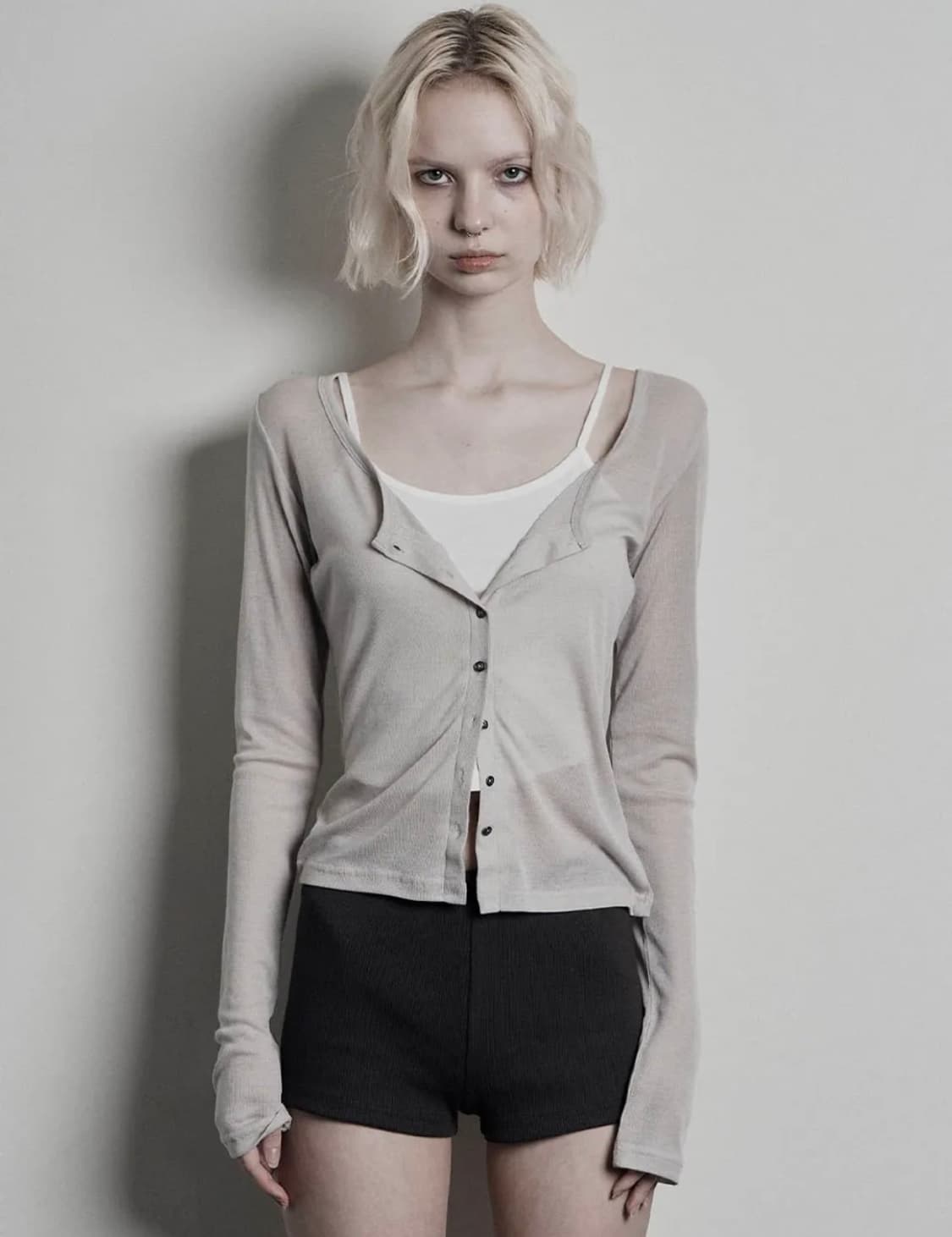 BASIC SCOOPED BUTTON CARDIGAN, BE 상품이미지1