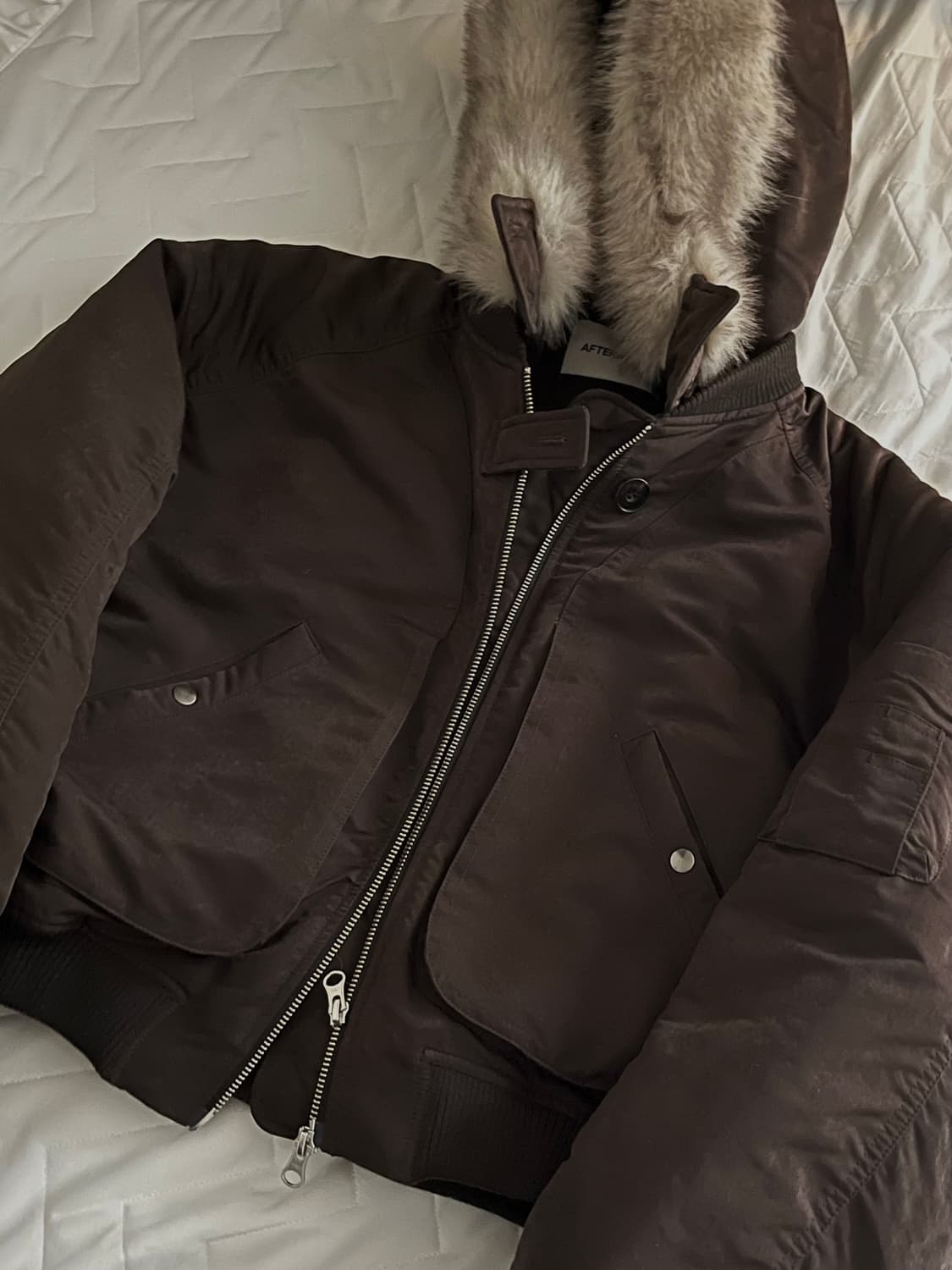 AFTERHOURS 퍼 후드 MA-1 봄버 자켓 브라운 상품이미지4