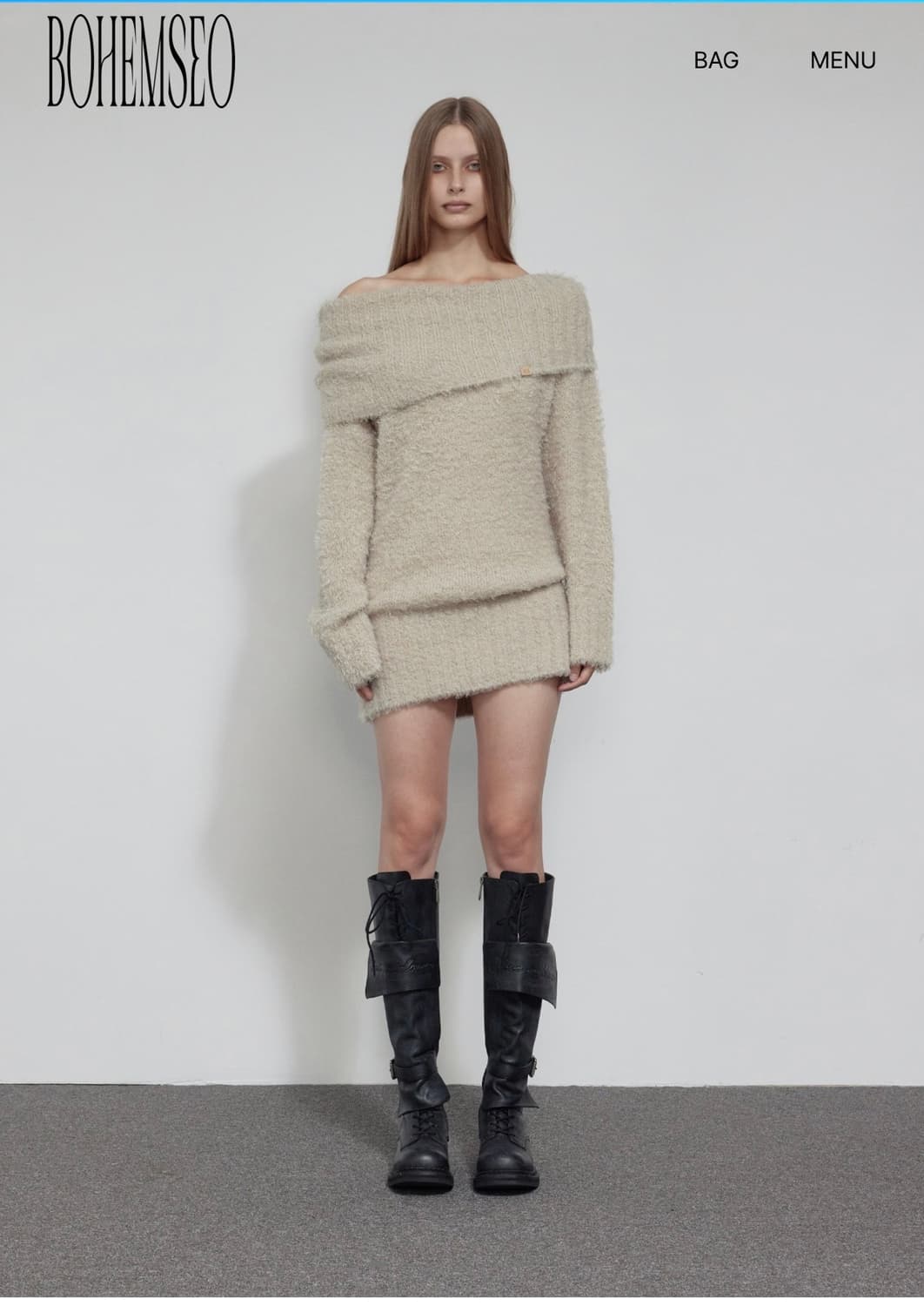 보헤미안서울 오프숄더 부클 니트 아이보리 상품이미지2