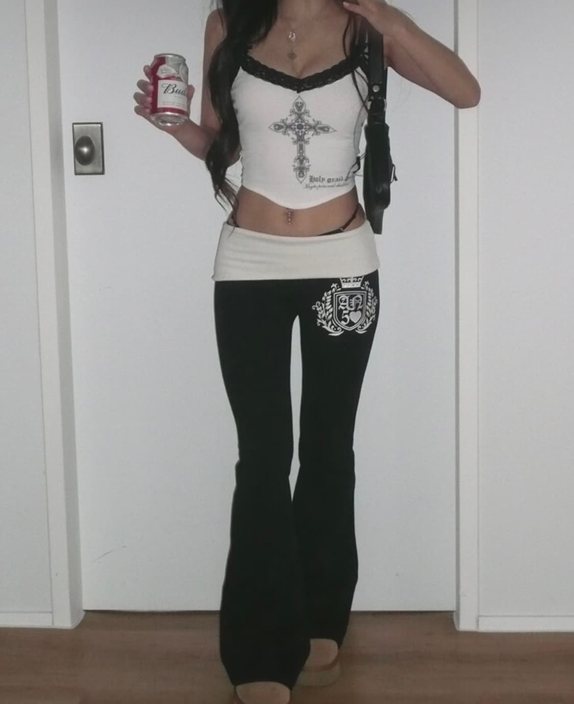 엔젤넘버555 부츠컷 폴디드 팬츠 블랙 상품이미지1