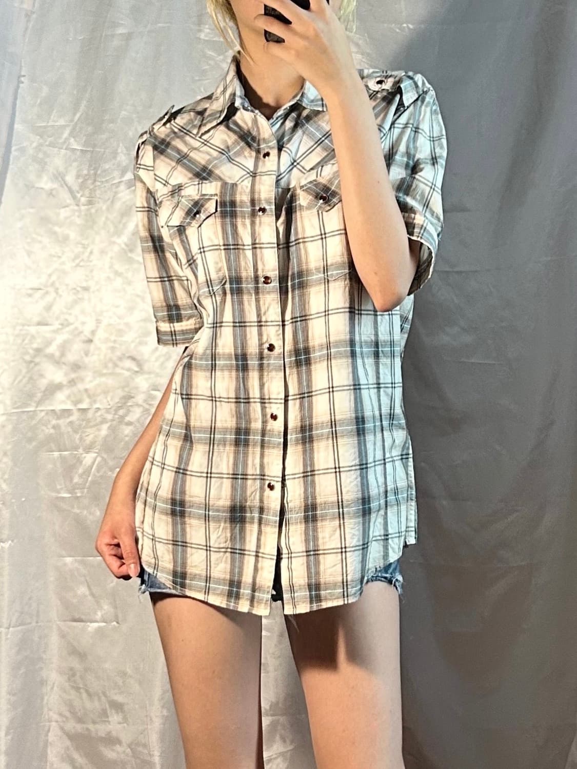 y2k check half shirts 상품이미지1
