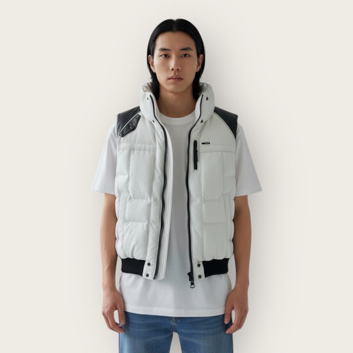 S/ 노비스 백패치 레더트리밍 조끼패딩 상품이미지1