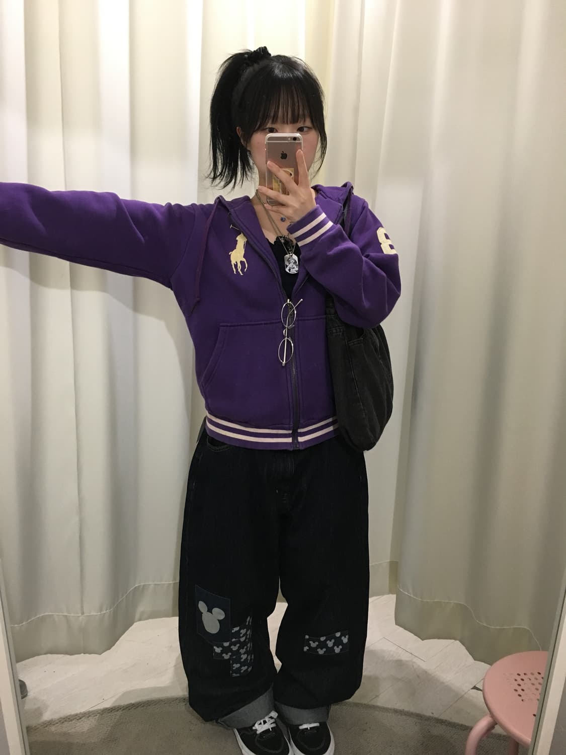폴로 퍼플 자수 패치 후드집업 상품이미지3