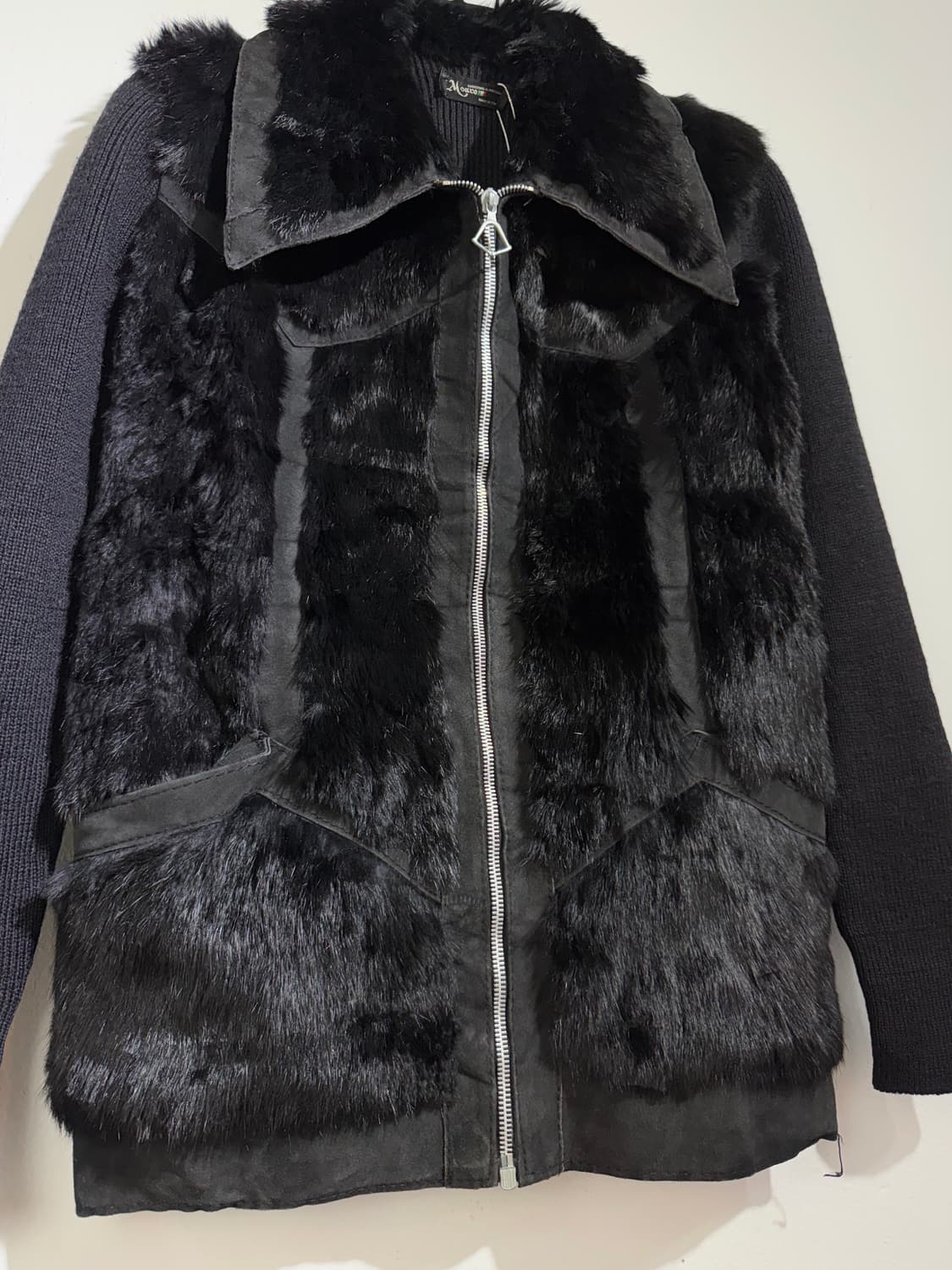 70s 이태리 메이드 퍼&레더 믹스드 니트 집업 상품이미지3