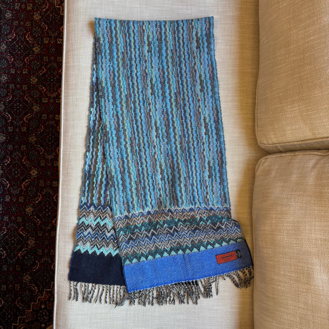 미쏘니(MISSONI) 100% 라나울 빈티지 머플러 블루 패턴 이탈리아 상품이미지3