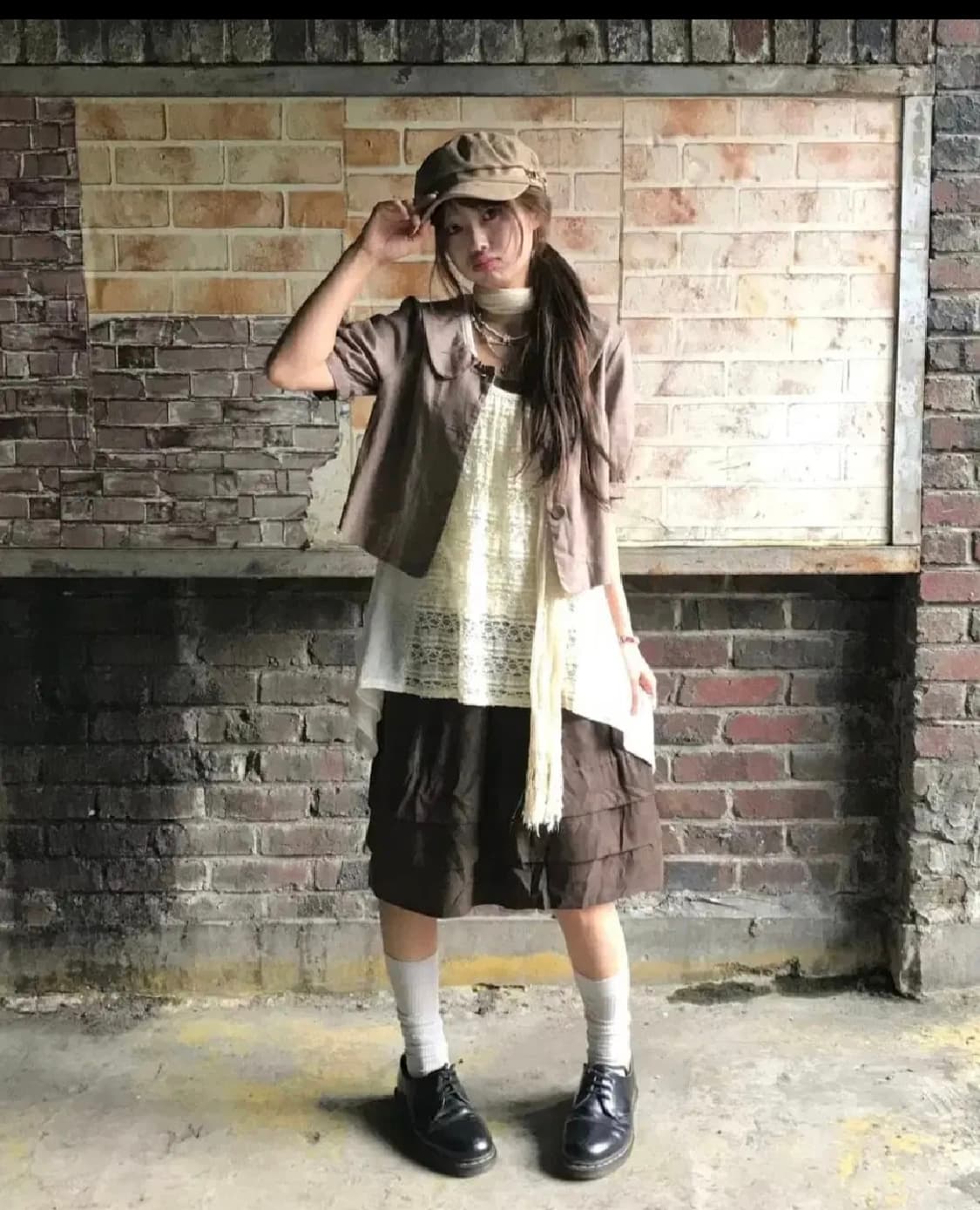 스윙잉서울 빈티지 브라운카키 니혼진 모리걸 하구미 코디셋 코디세트 상품이미지1
