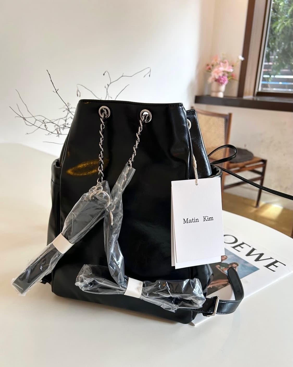 [OS] 마뗑킴 드로우 스트링 리본 백팩 블랙 상품이미지5