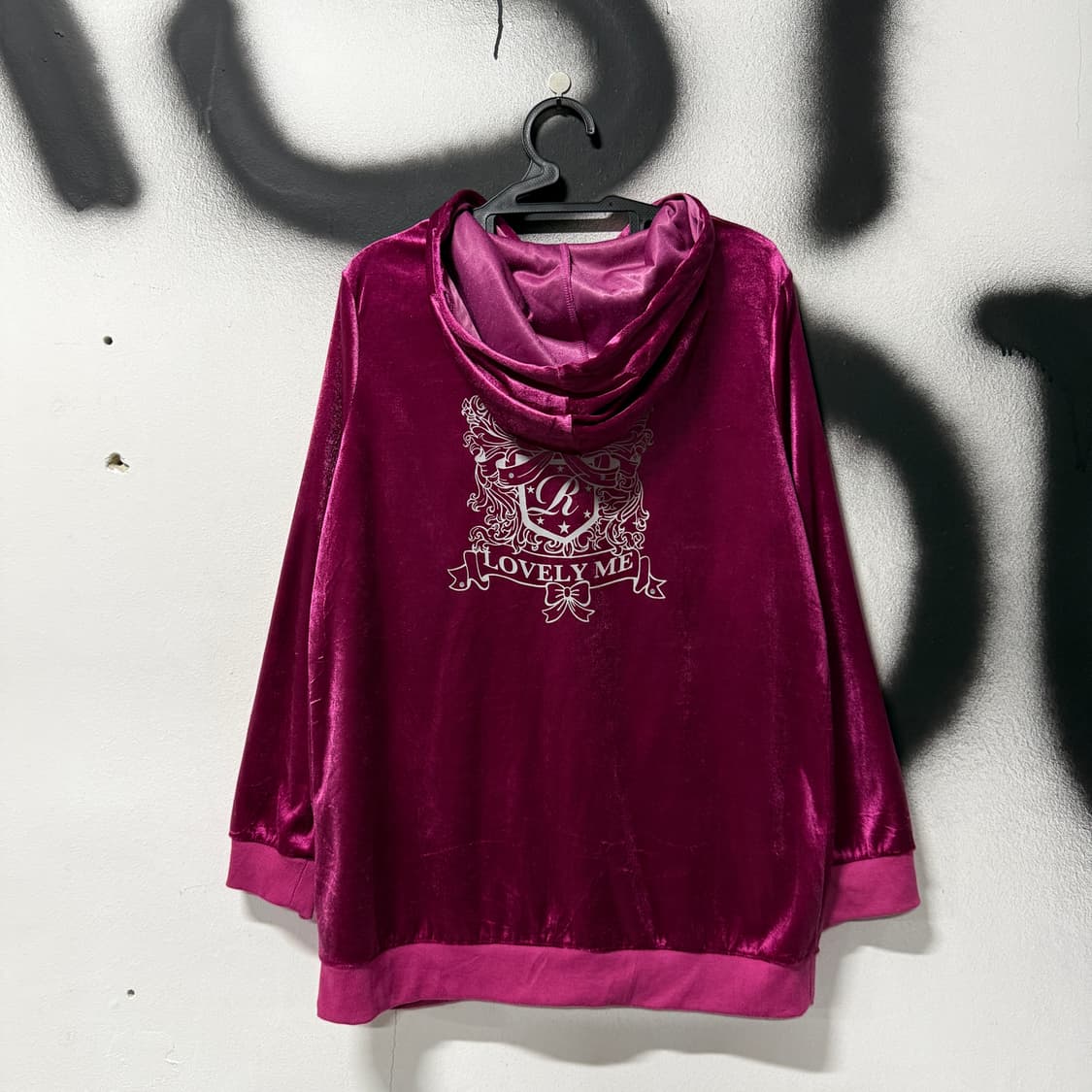 VTG 빈티지 핑크 벨벳 실버 빅 프린팅 집업 후디 상품이미지1