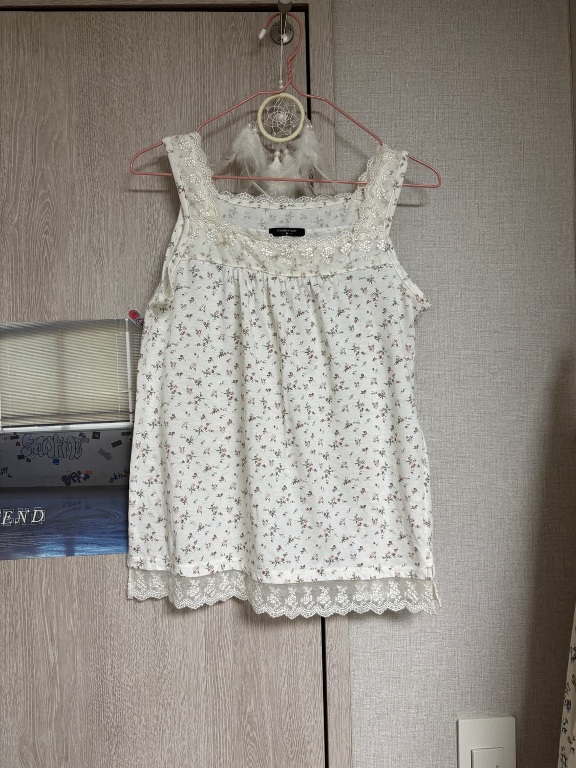 요조 빈티지 Comfort basic 우유 잔꽃 레이스 슬리브리스 나시 상품이미지1