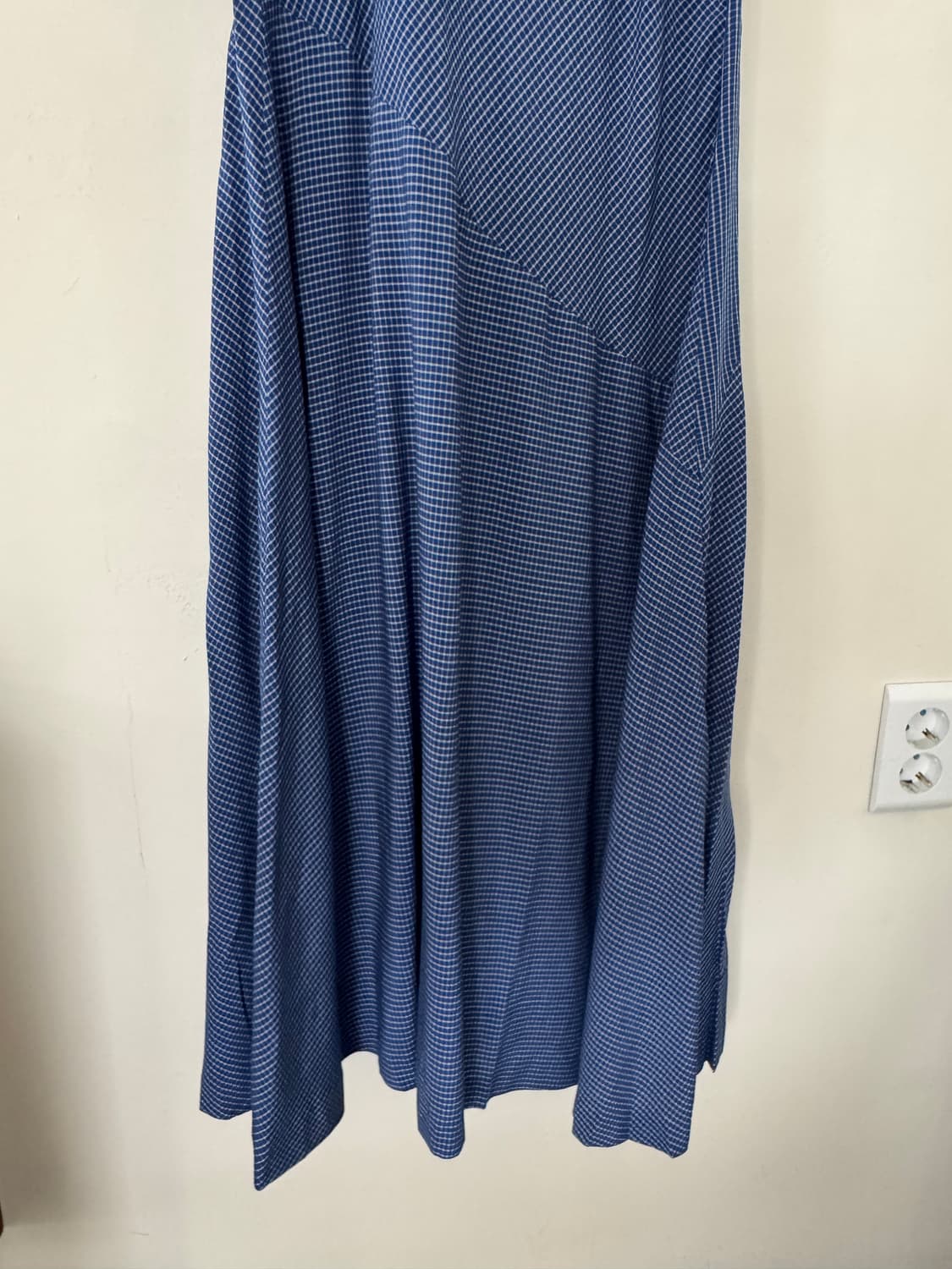 Belle Ballade 블루 체크 패턴 비대칭 반팔 롱 원피스 상품이미지6