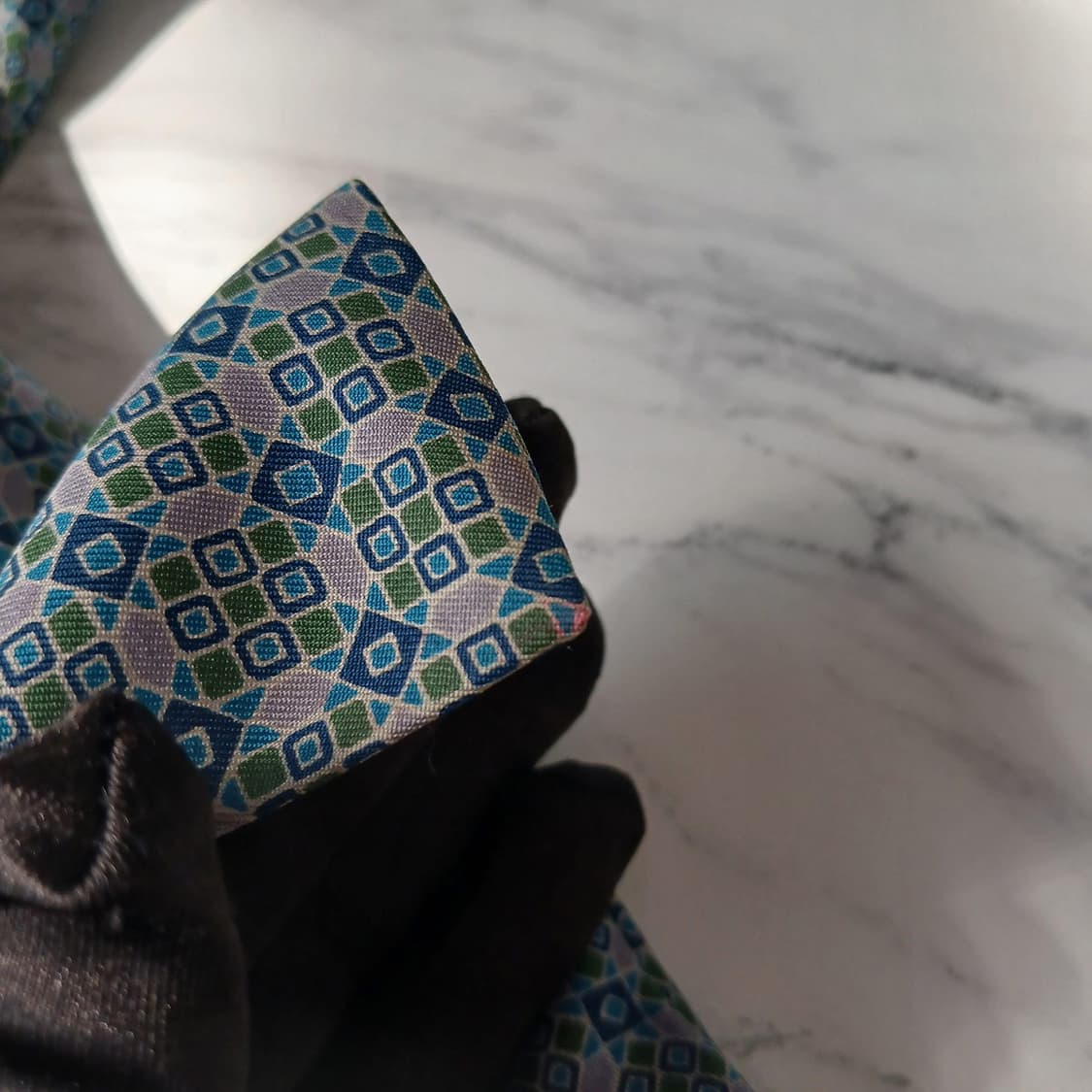 크리스찬 디올 실크 블루 기하학 패턴 넥타이 7.8cm B등급 E893 상품이미지6