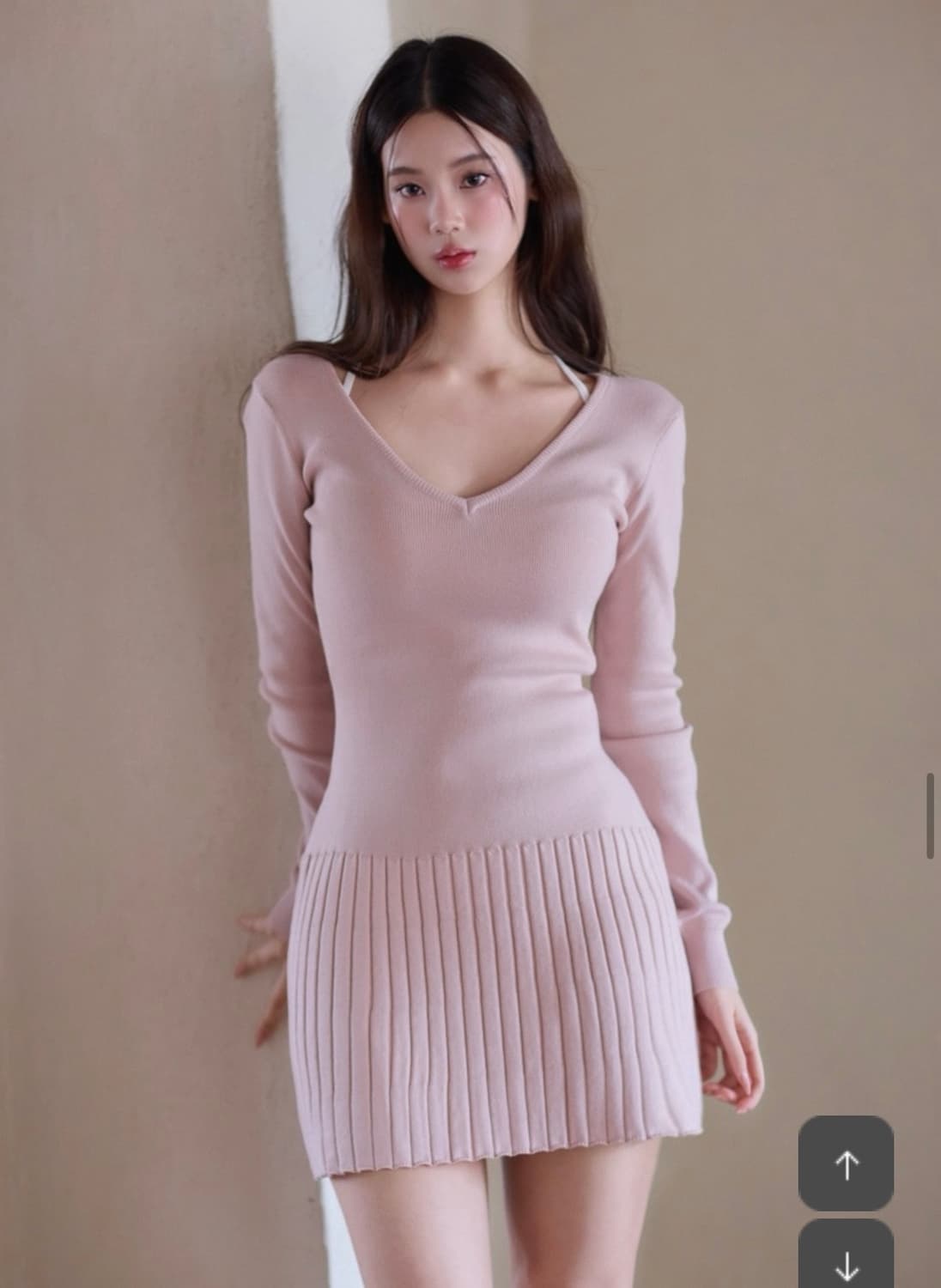 kindame 카인다미 핑크 니트 플리츠 원피스 상품이미지2