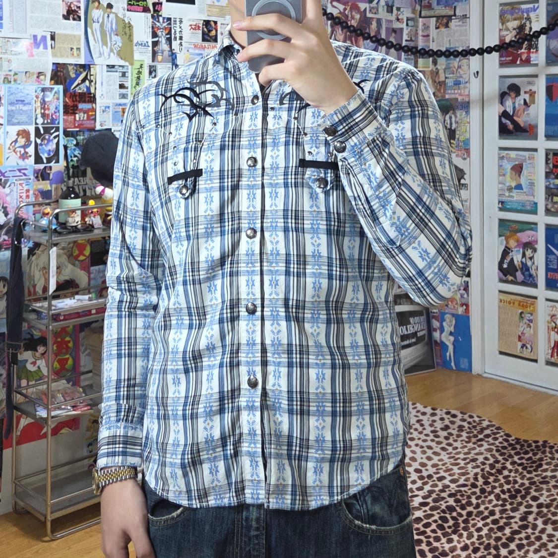 JPN 펑크 스터드 웨스턴 체크 셔츠 상품이미지2