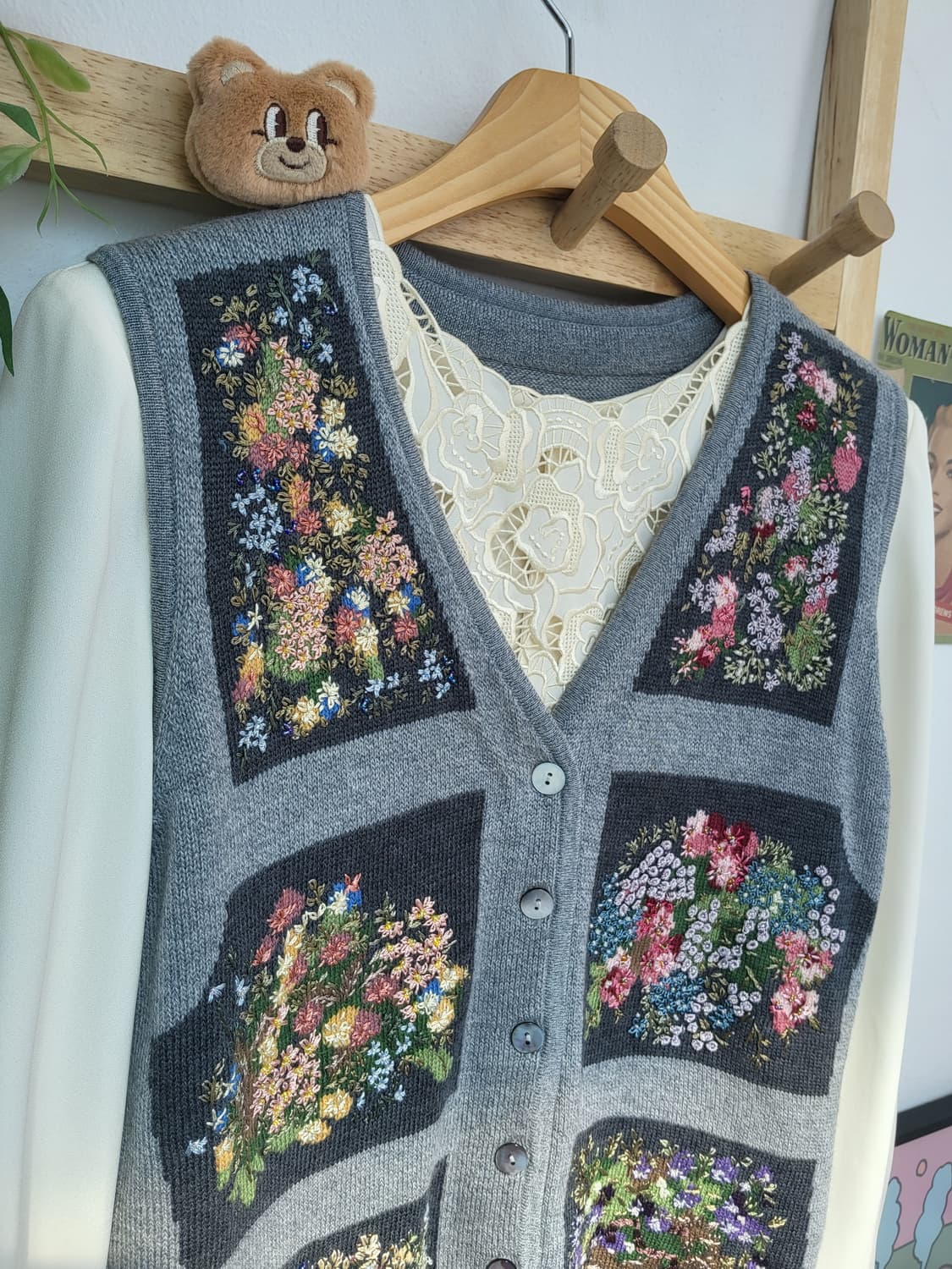 비즈 플라워 자수 빈티지 니트 베스트 상품이미지2