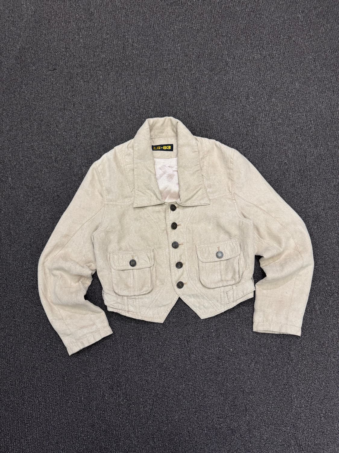 OS)LB-03 빈티지 여성 베이지 스웨이드 크롭 자켓 상품이미지1