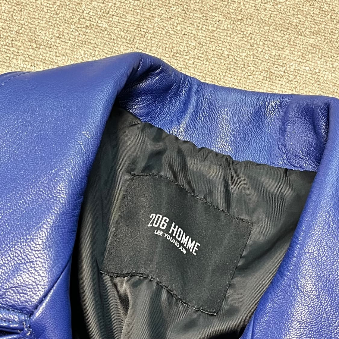 206옴므 블루 가죽 라이더 자켓 상품이미지6