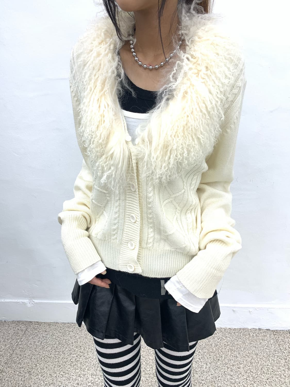 Ivory fur knit cardigan 상품이미지1