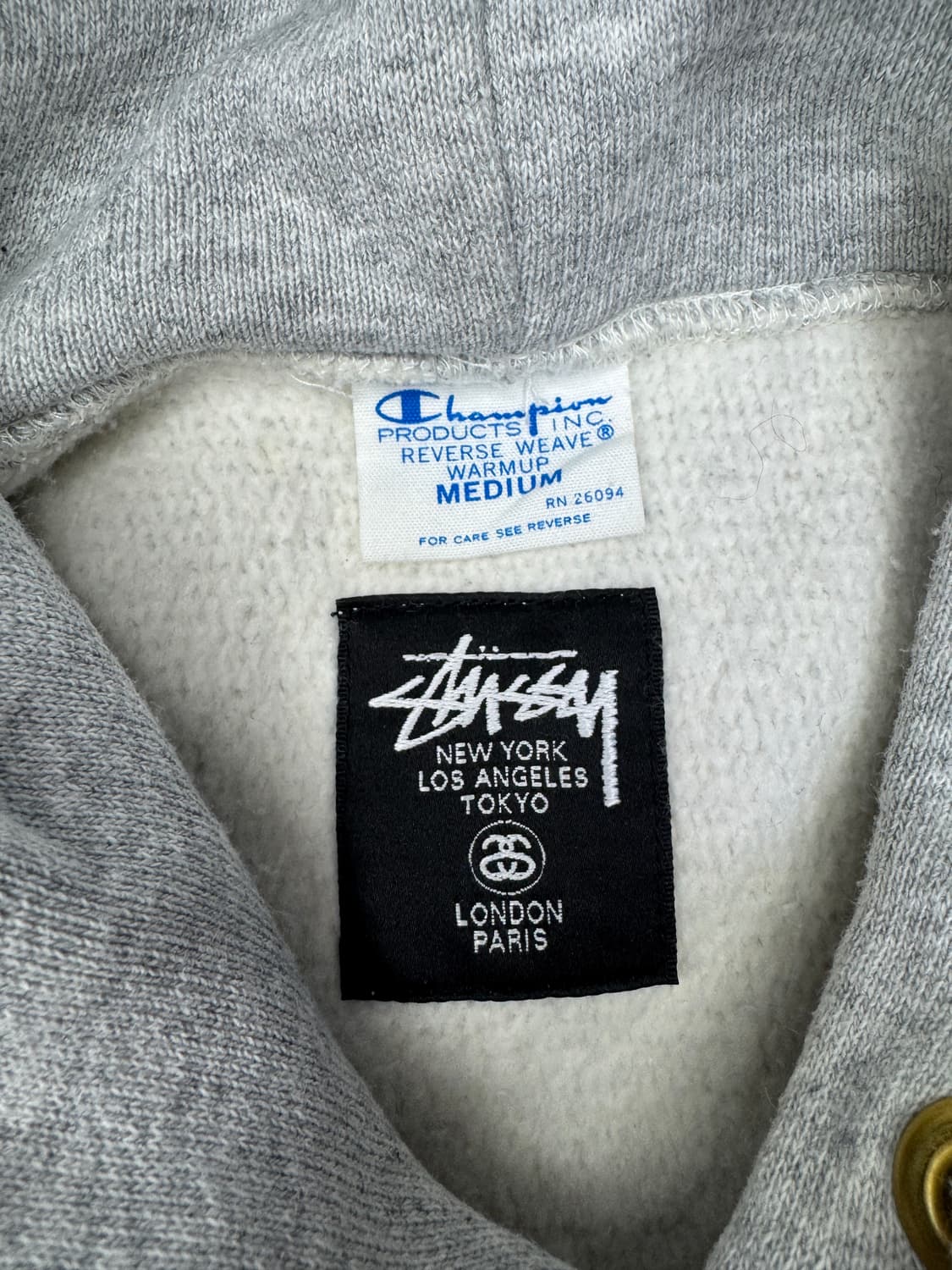 스투시x챔피온 재팬 그레이 기모 후드 M 상품이미지5