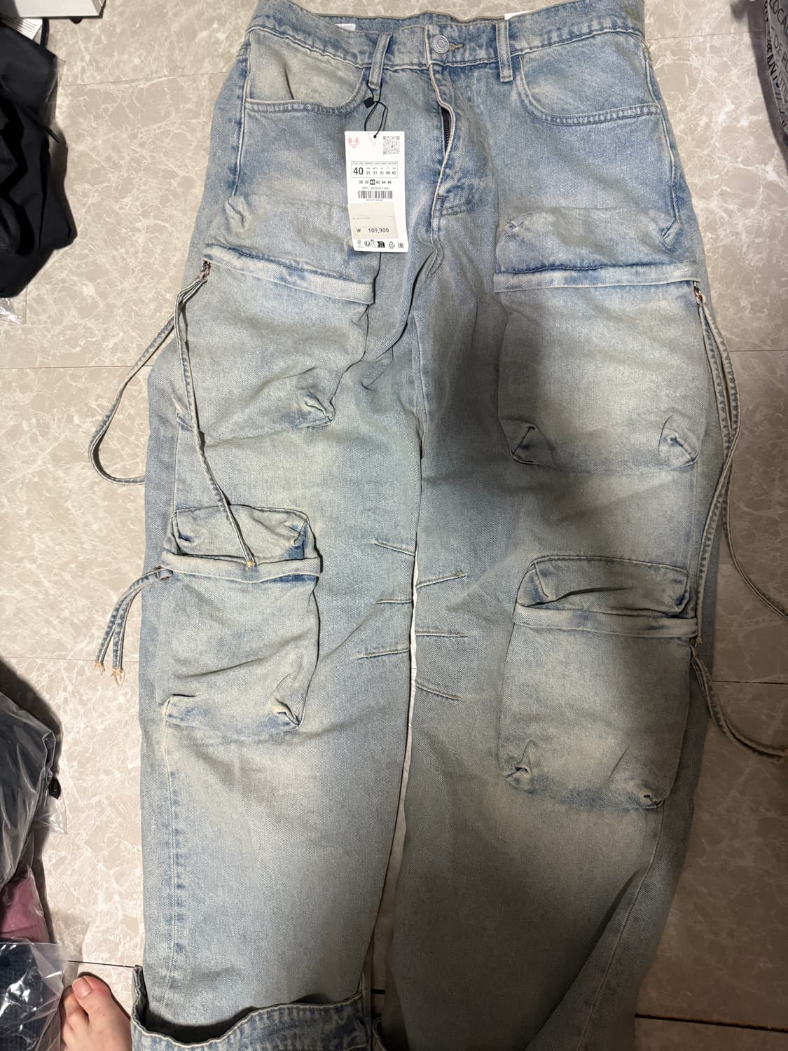 40사이즈 자라 유틸리티 포켓 진 워시드 블루 상품이미지2