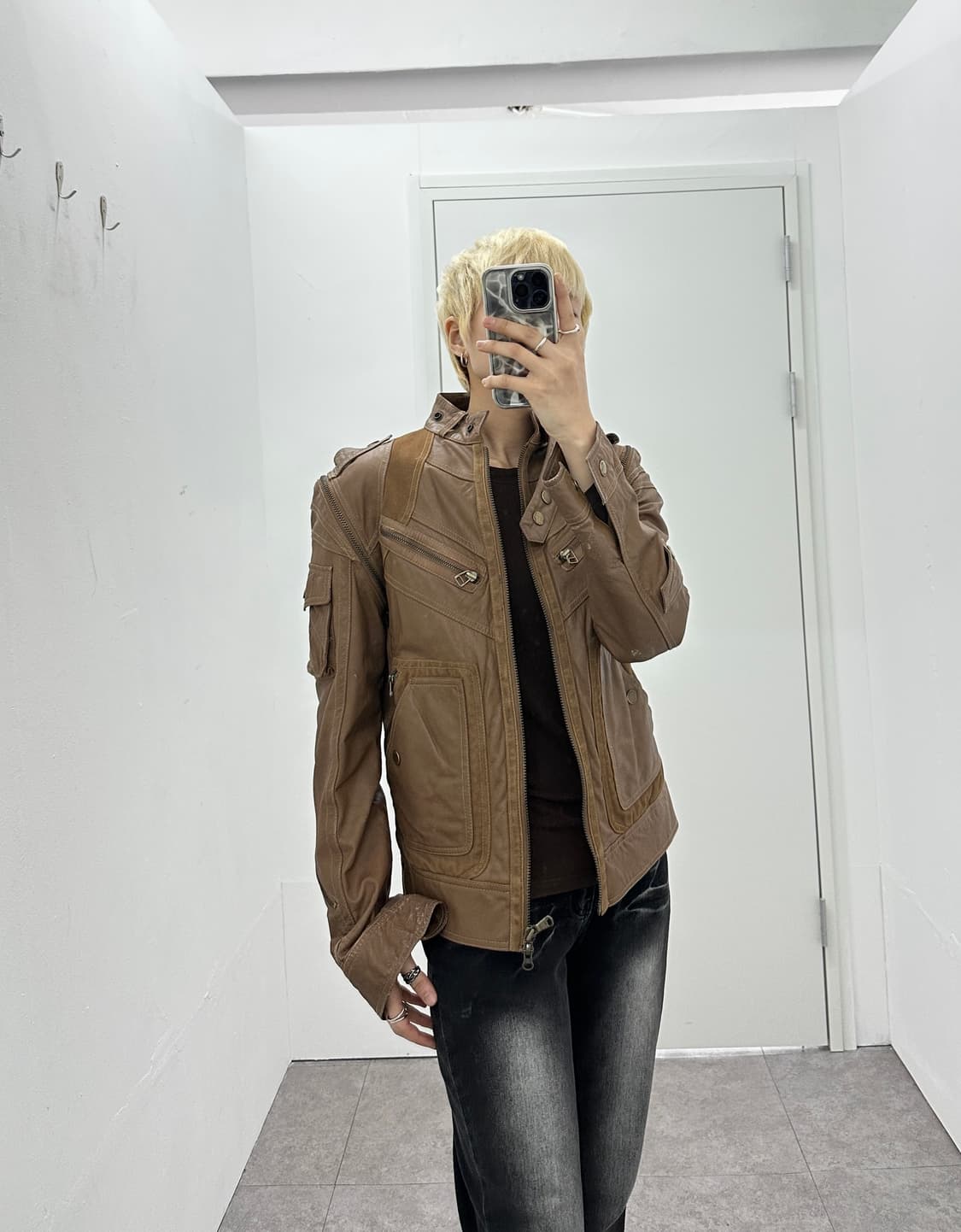 Asymmetric zip detachable sheep leather 상품이미지4