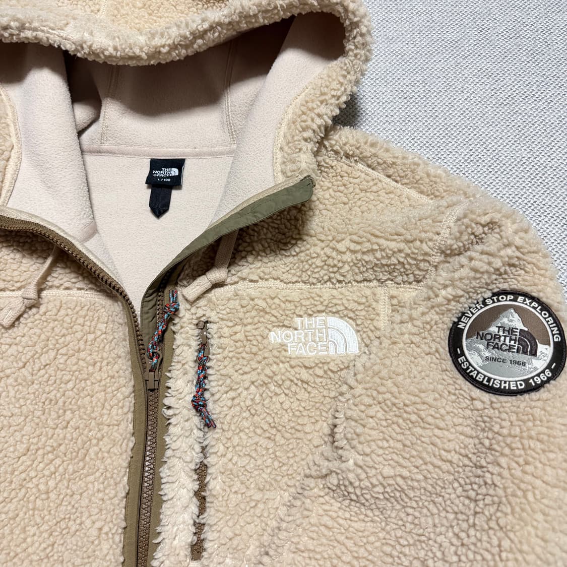 노스페이스 플레이 그린 플리스 후드 라이트 베이지 L 상품이미지2