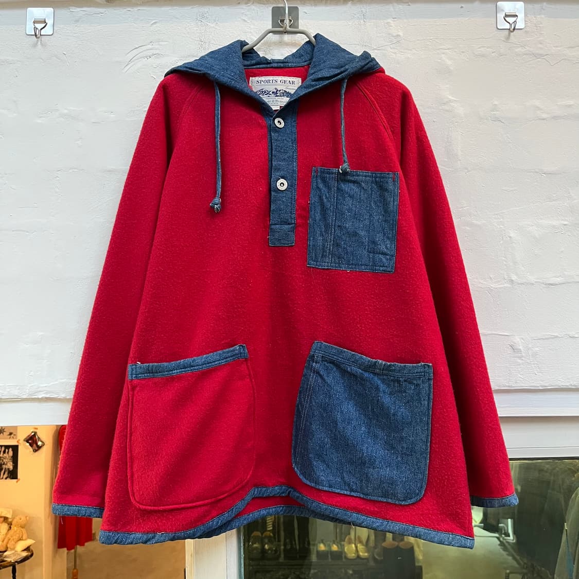 Sports Gear 데님 패치워크 후리스 후드 아노락 M 상품이미지1