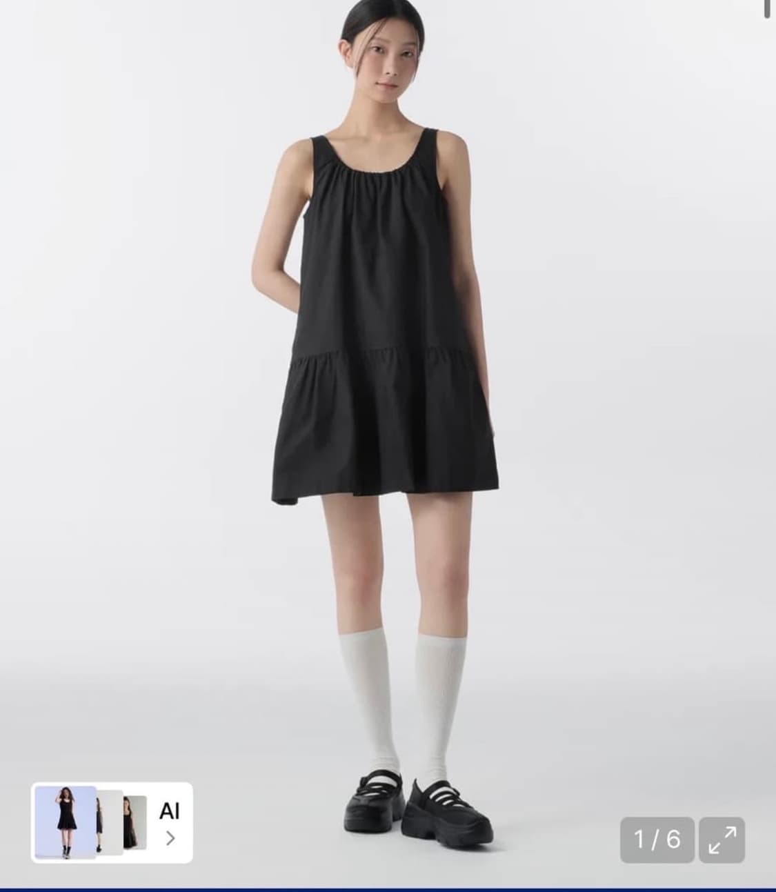 무신사스탠다드우먼즈코튼티어드 미니 블랙 드레스 xs 상품이미지1