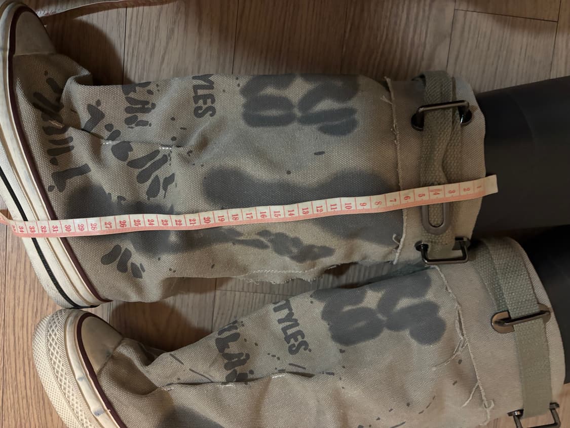 새상품급 루즈핏 셔링 캔버스 레터링 밀리터리 카모 갸루 롱부츠 루 상품이미지6