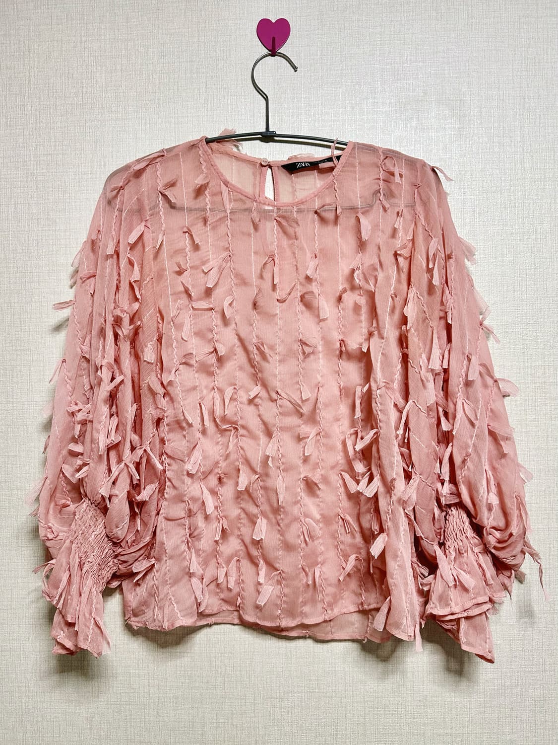자라 블러쉬 핑크 깃털 블라우스 M 상품이미지3