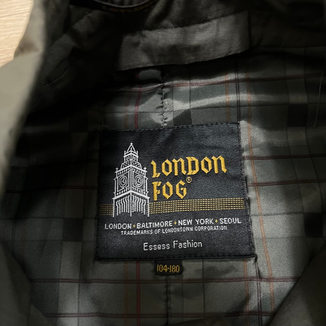 런던포그 체크 안감내피 싱글 롱 트렌치 맥코트 [카키] 104-180 상품이미지4