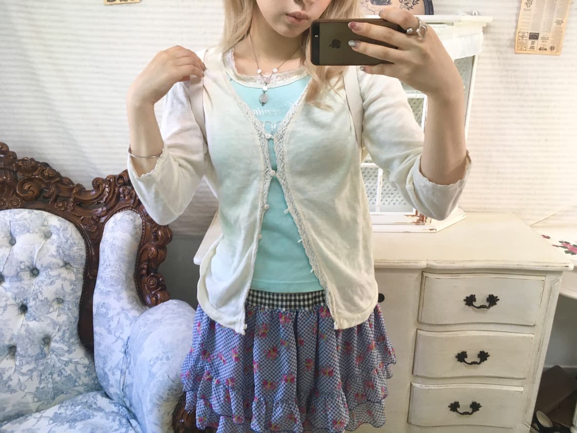일본빈티지 아이보리 크로셰 가디건 상품이미지4