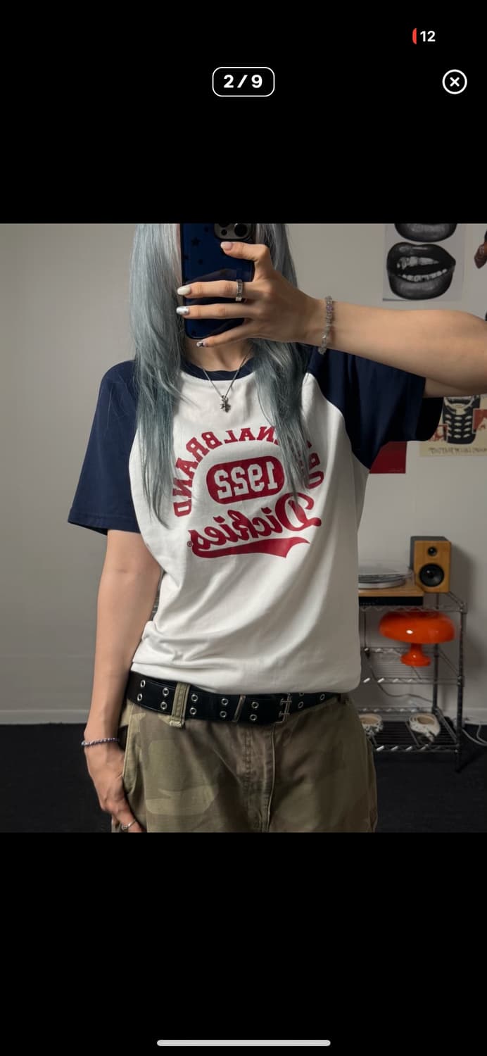 디키즈 00s 레글런 배색 화이트 반팔 티셔츠 상품이미지1