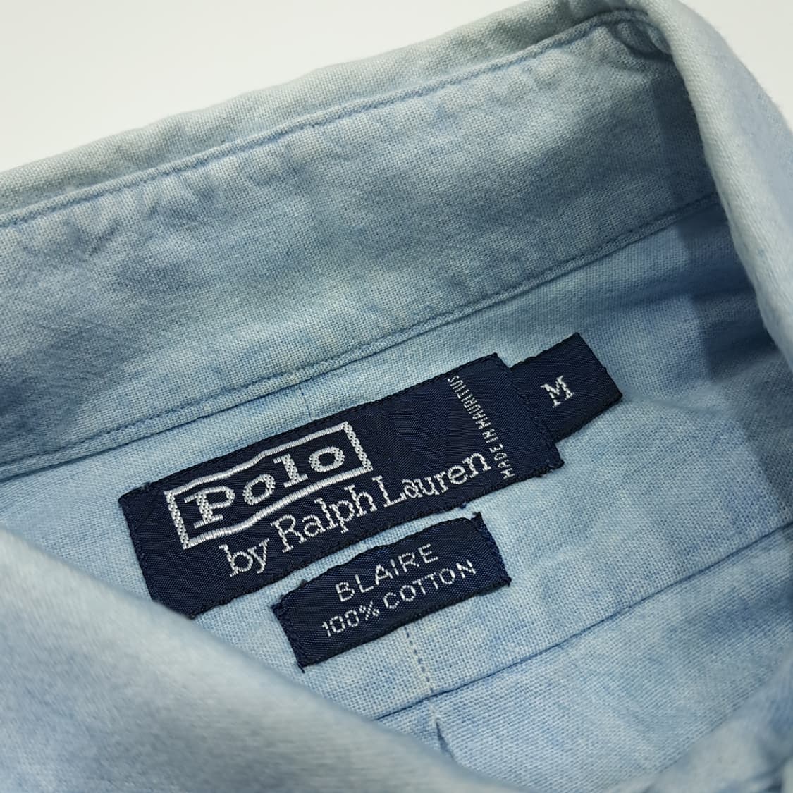 CL063 폴로 코튼 90s블레어 USA후디베어 연청 샴브레이셔츠 상품이미지3