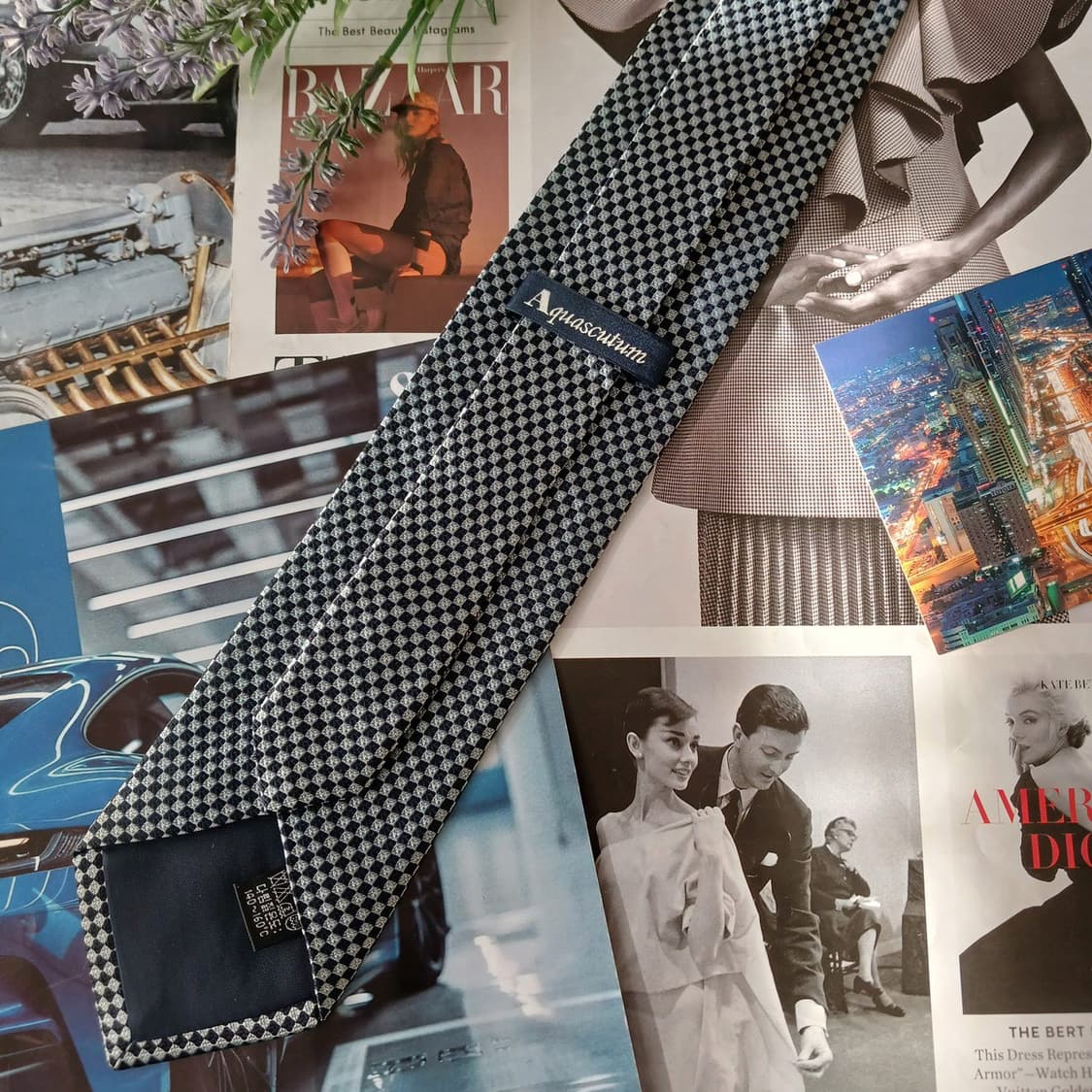 아쿠아스큐텀 실크 네이비 기하 패턴 넥타이 8.8cm A등급 A19456 상품이미지5