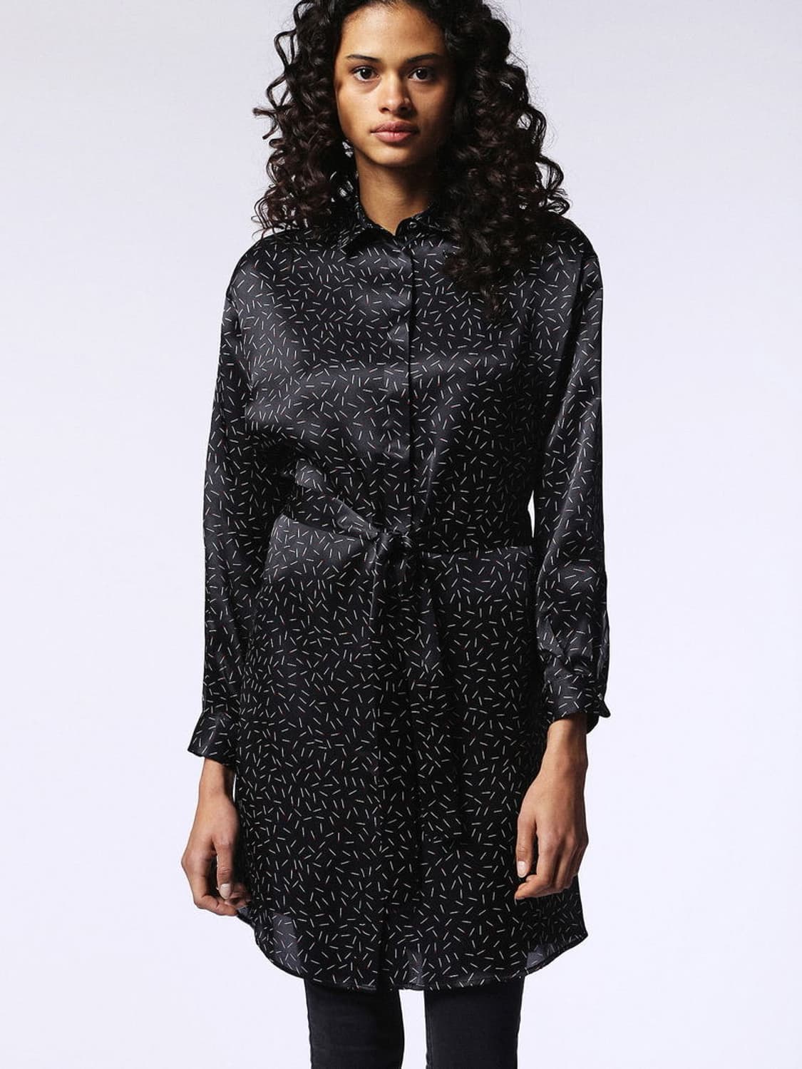 디젤 블랙 패턴 실크 셔츠 원피스 상품이미지1